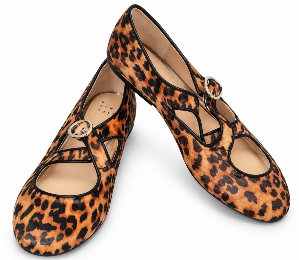 A New Day Tamsin Women’s Size 6.5 Leopard Print Mary Jane Flats NWT